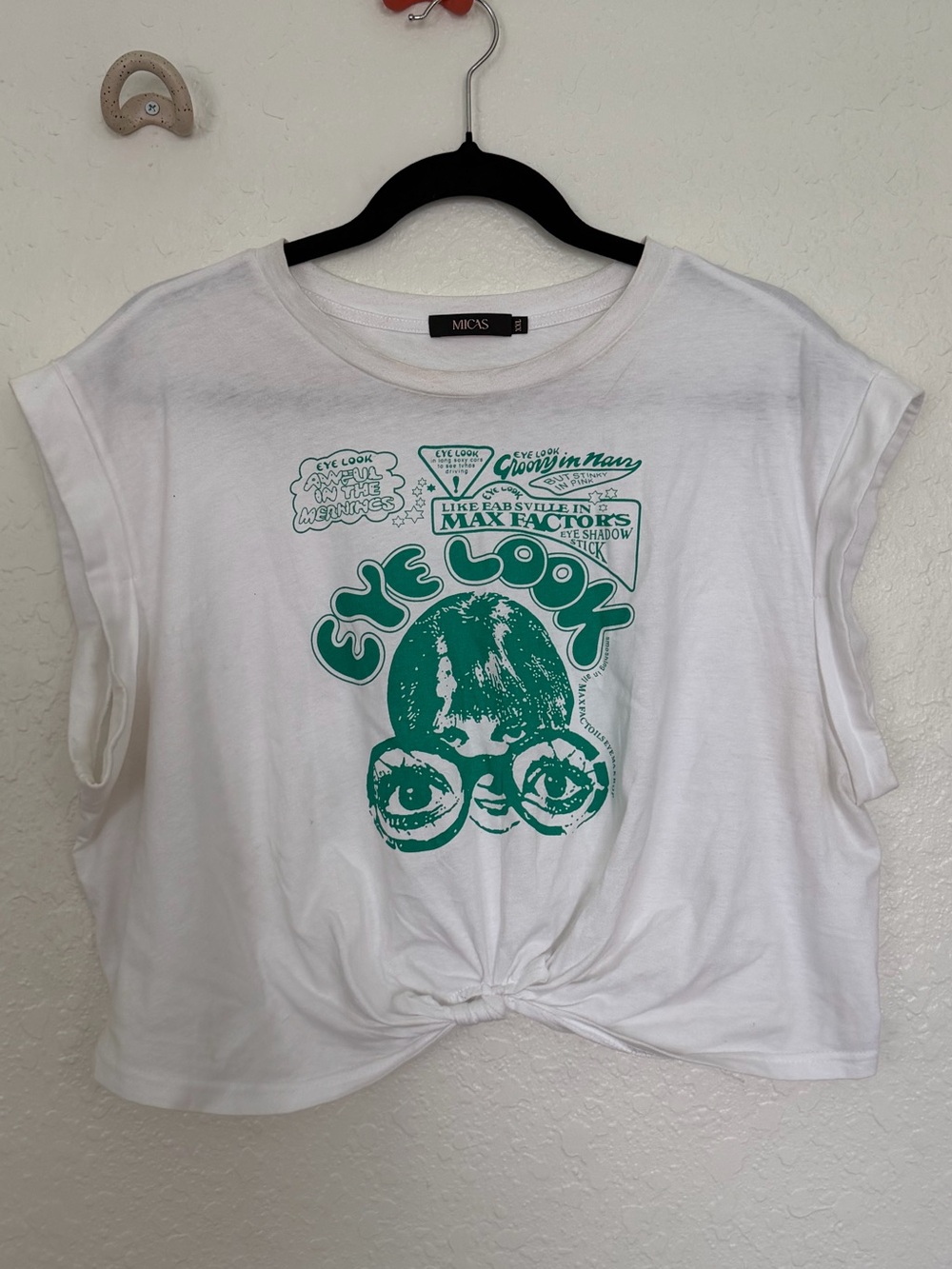 Micas White Graphic Tie-Front Crop Top - Green Print